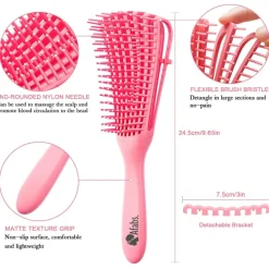 Afabs® Anti-klit Haarborstel | Detangler brush | Detangling brush | Kam voor Krullen | Kroes haar borstel | Roze