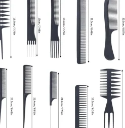 Afabs® Kammenset 10 delig - Kammen - Fijne Kam - Grote kam - Grove Kam - Kleine kam - 10 kammen - Kappers kammen - Haarkam - Haarkammen - Comb set