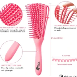 Afabs® Roze Anti-klit Haarborstel + Zwarte satijnen slaapmuts | Detangler brush | Detangling brush | Satin cap / Hair bonnet / Satijnen nachtmuts / Satin bonnet | Kam voor Krullen | Kroes haar borstel
