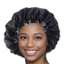 Afabs® Zwarte Anti-klit Haarborstel + Zwarte satijnen slaapmuts | Detangler brush | Detangling brush | Satin cap / Hair bonnet / Satijnen nachtmuts / Satin bonnet | Kam voor Krullen | Kroes haar borstel