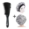 Afabs® Zwarte Anti-klit Haarborstel + Witte tijger print satijnen slaapmuts | Detangler brush | Detangling brush | Satin cap / Hair bonnet / Satijnen nachtmuts / Satin bonnet | Kam voor Krullen | Kroes haar borstel