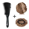Afabs® Zwarte Anti-klit Haarborstel + Panter print satijnen slaapmuts | Detangler brush | Detangling brush | Satin cap / Hair bonnet / Satijnen nachtmuts / Satin bonnet | Kam voor Krullen | Kroes haar borstel