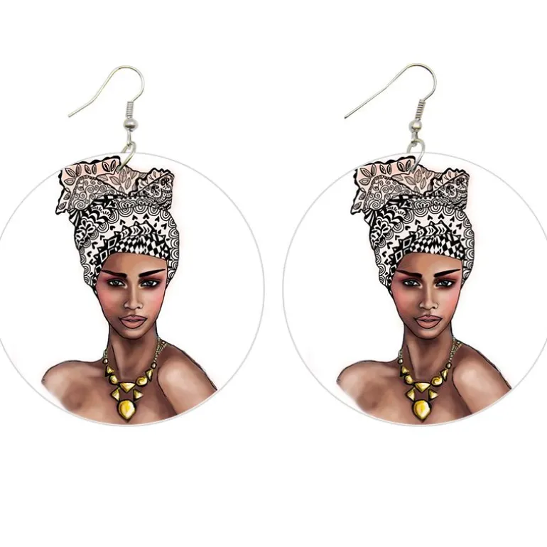 African ethnic drop earrings | Turban woman