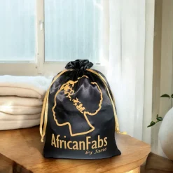 AfricanFabs Groot Luxe Satijnen Tasje - Geschenktasje / Gift bag / Reistasje - Zwart