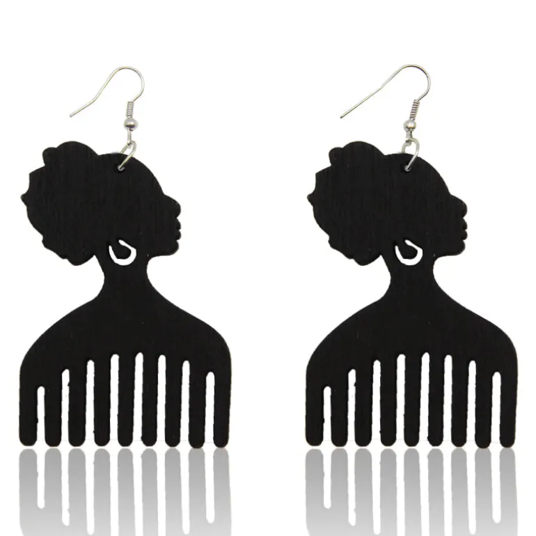 African Print Earrings | Black kam wooden earrings