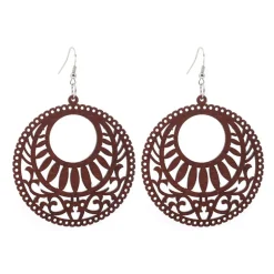 African Print Earrings | Bruine ronde houten oorbellen