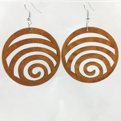 African Print Earrings | Bruine ronde lijn houten oorbellen