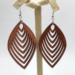 African Print Earrings | Bruine lijnvormige houten oorbellen