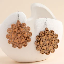 African Print Earrings | Bruine bloemen wooden earrings