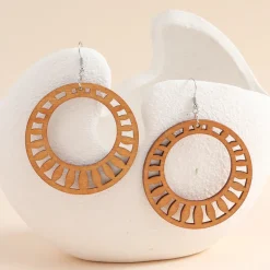 African Print Earrings | Bruin ronde wooden earrings