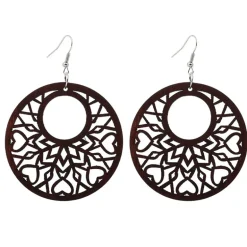 African Print Earrings | Bruin rond hart wooden earrings