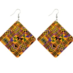 African Print Earrings | Kente print wooden earrings