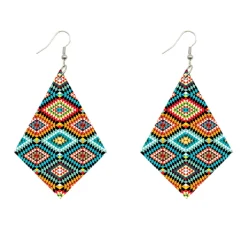 African Print Earrings | Ruitvormig blauw wooden earrings