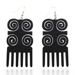 African Print Earrings | Zwarte kam wooden earrings