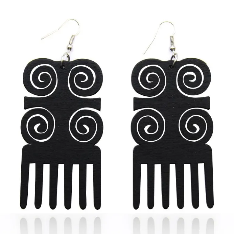 African Print Earrings | Zwarte kam wooden earrings