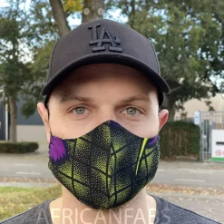 African print Mouth mask / Face mask made of Vlisco fabric (Premium model) Unisex - Green Purple butterflies