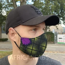 African print Mouth mask / Face mask made of Vlisco fabric (Premium model) Unisex - Green Purple butterflies