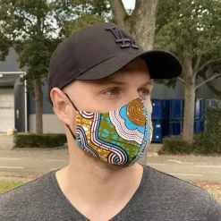 African print Mouth mask / Face mask made of cotton (Premium model) Unisex - Blue / Mustard