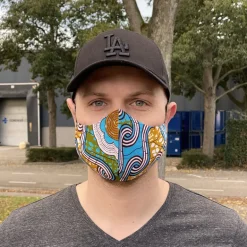 African print Mouth mask / Face mask made of cotton (Premium model) Unisex - Blue / Mustard