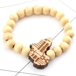Afrikaanse Armband - Houten kralen Armband - Afrikaanse continent - Creme