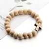Afrikaanse Armband - Houten kralen Armband - Kruis - Creme
