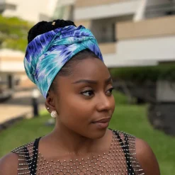 Afrikaanse Blauwe Tie Dye hoofddoek - headwrap