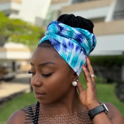 Afrikaanse Blauwe Tie Dye hoofddoek - headwrap