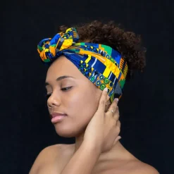 Afrikaanse Blauw / Oranje kente hoofddoek - headwrap