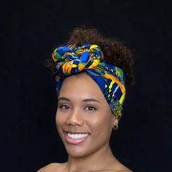 Afrikaanse Blauw / Oranje kente hoofddoek - headwrap