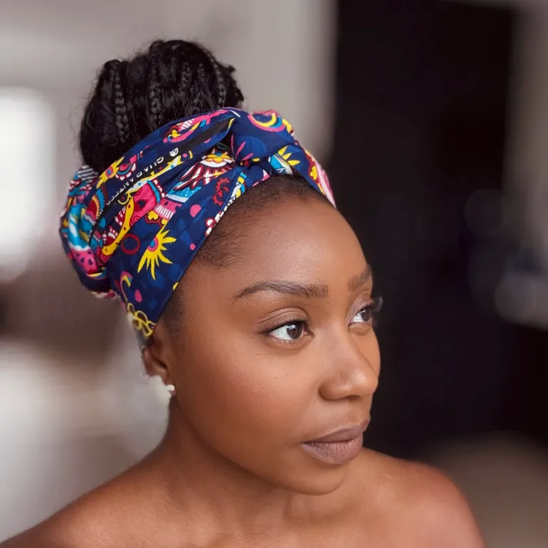 Afrikaanse Blauw Roze Paisley hoofddoek - headwrap