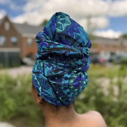 Afrikaanse Blauw & Turquoise Mandala Patchwork hoofddoek - headwrap