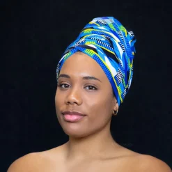 Afrikaanse Blauw / witte kente hoofddoek - headwrap
