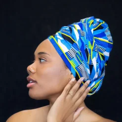 Afrikaanse Blauw / witte kente hoofddoek - headwrap