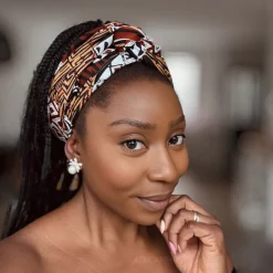 Afrikaanse Bruin Bogolan Mosaic hoofddoek - headwrap