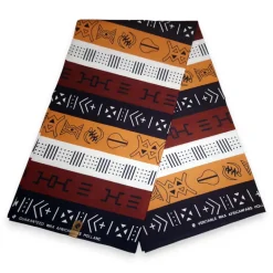 Afrikaanse Bruine Bogolan Symbols / Mud cloth print stof - Traditioneel uit Mali 100% katoen