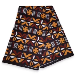 Afrikaanse Bruine Cross Bogolan / Mud cloth print stof - Traditioneel uit Mali 100% katoen
