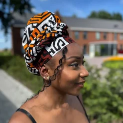Afrikaanse Bruin & Geel-oranje Kuba Blocks Congo hoofddoek - headwrap