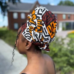 Afrikaanse Bruin & Geel-oranje Kuba Blocks Congo hoofddoek - headwrap
