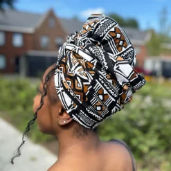 Afrikaanse Donkerbruin & Wit Bogolan Symbols hoofddoek - headwrap