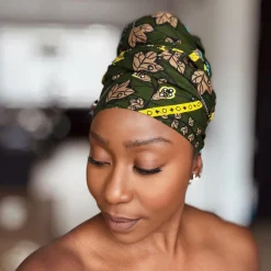Afrikaanse Donkergroen & Geel Botanical Flow hoofddoek - headwrap