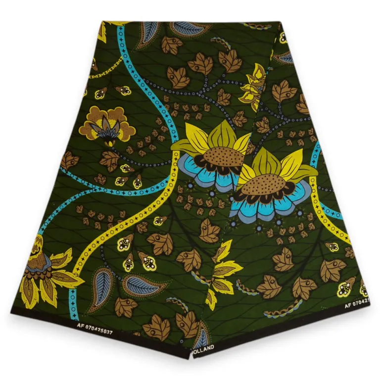 Afrikaanse Donkergroen & Geel Botanical Flow hoofddoek - headwrap