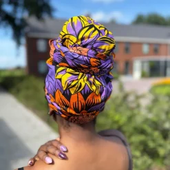 Afrikaanse Geel & Paars Flowers hoofddoek - headwrap