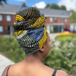 Afrikaanse Groen, Blauw & Geel Concentric Circle hoofddoek - headwrap