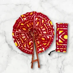 Afrikaanse handwaaier - Ankara print waaier - Rood Geel Omolara