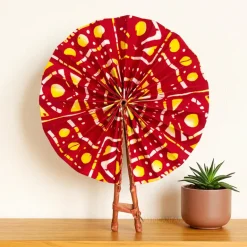 Afrikaanse handwaaier - Ankara print waaier - Rood Geel Omolara
