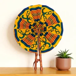 Afrikaanse handwaaier - Ankara print waaier - Geel Groen Mojisola