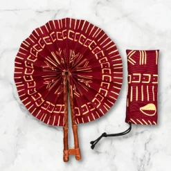 Afrikaanse handwaaier - Ankara print waaier - Bordeauxrood Beige Kayode