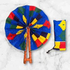 Afrikaanse handwaaier - Ankara print waaier - Blauw Rood Ife