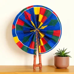 Afrikaanse handwaaier - Ankara print waaier - Blauw Rood Ife