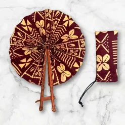 Afrikaanse handwaaier - Ankara print waaier - Bordeauxrood Beige Gbemisola